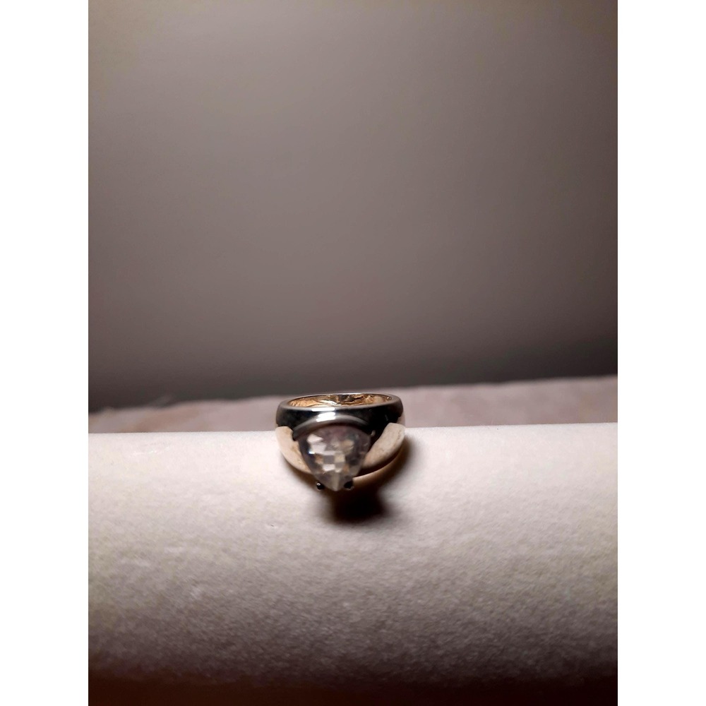 White topaz statement cigar band ring with trilliant cut in sterling silver